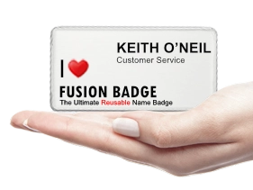 Assembled Fusion reusable name badge