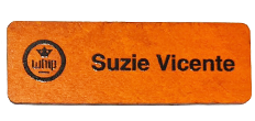 Suzie Orange Wood Name Badge