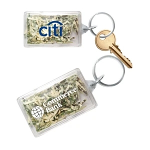 USA Made, Rectangle Key Tag filled with Genuine US Currency