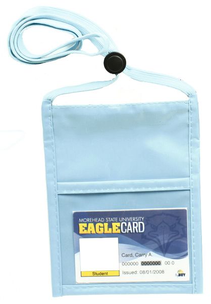 Light Blue Popular zipper Neck Wallet with 3/8" Lanyard
