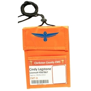 Orange Neck wallet w/ flap top, adjustable rope & pen holder | https://www.bestnamebadges.com