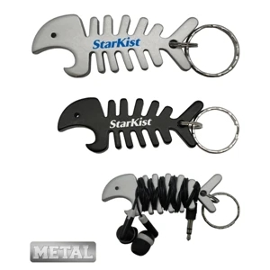 Aluminum Fish Bone Bottle Opener with Ear Bud Wrap