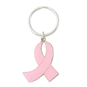 Pink Ribbon Key Ring 1 1/2" Iron Enamel 