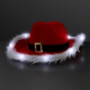 Cowboy Santa Claus Christmas Hat, White Light Fur Trim