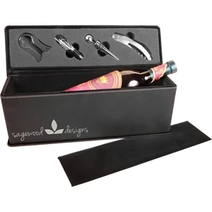 Black Leatherette Single Wine Box w/ Tools