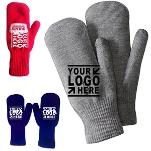 Knitted Warm Winter Mittens With One Finger