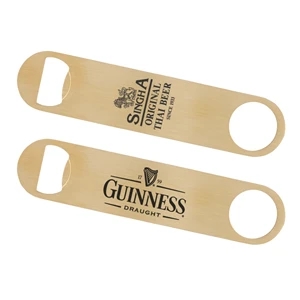 Paddle Style Brushed Gold Bottle Opener | https://www.bestnamebadges.com