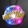 Happy New Year Disco Ball Blinkies on Black String Lanyard | https://www.bestnamebadges.com