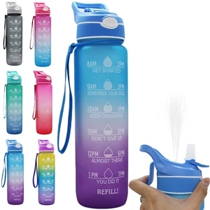 32 oz Water Bottle with Time Marker & Straw