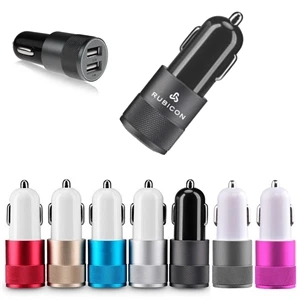 Dual Port 2.1 Amp Car Charger with Aluminum Collar | https://www.bestnamebadges.com