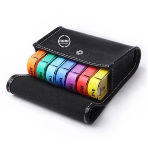 Travel Pill Organizer Box 7 Day with Leather Carrying Case