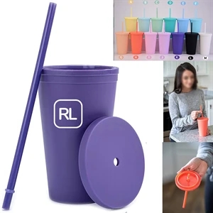 16 Oz Insulated Double Wall Tumbler Cup With Lid And Straws