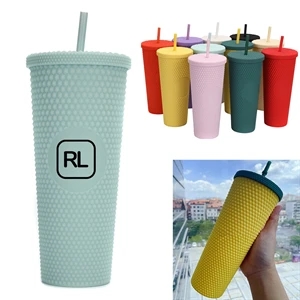 24Oz Double Wall Studded Tumbler With Lid And Straw