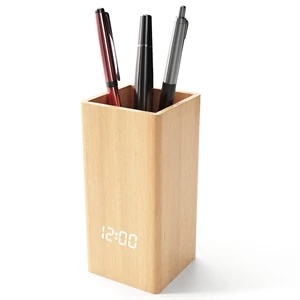 Wooden Digital Pen Holder Clock
