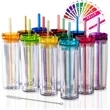 16Oz Double Wall Skinny Acrylic Tumblers With Lid And Straw | https://www.bestnamebadges.com