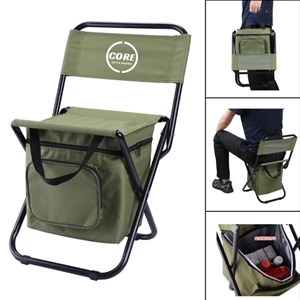 Folding Camping Chair With Cooler Bag Compact Fishing Stool