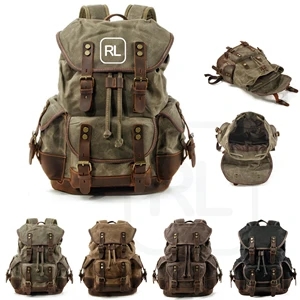 Vintage Waxed Canvas Cowhide Backpack
