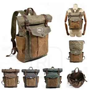 Vintage Waxed Canvas Cowhide Backpack