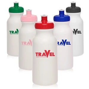 20 oz. White Water Bottle with Push Cap | https://www.bestnamebadges.com