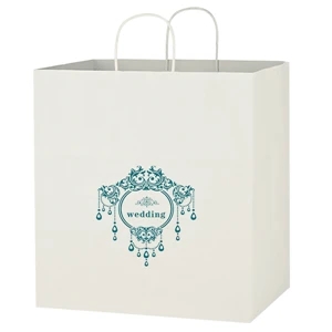 Budget Custom Kraft Paper White Shopping Bags-14-x-15 | https://www.bestnamebadges.com