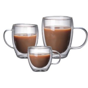 5oz Double Wall Glass Coffee Mugs With Handle