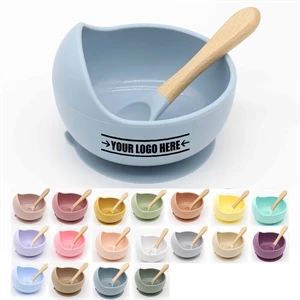 Silicone Suction Bowls And Wooden Spoon For Baby | https://www.bestnamebadges.com