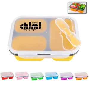Silicone Folding 3-Compartment Lunch Box With Spoon