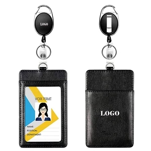 Vertical Pu Leather Id Badge Card Holder