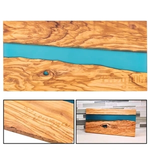 Long Olive Wood & Blue Resin Serving Cutting Board | https://www.bestnamebadges.com