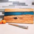 Clearance! Olive Wood & Blue Resin Serving Cutting Board | https://www.bestnamebadges.com