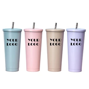 16oz Stainless Steel Large Capacity Straw Cup