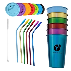 Colored 16 Oz Stainless Steel Cup With Straw And Lid