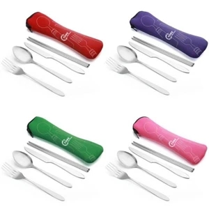 Silver Portable Flatware Cutlery Set With  Pouch