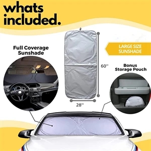Car Windshield Sun Shade With Storage Pouch