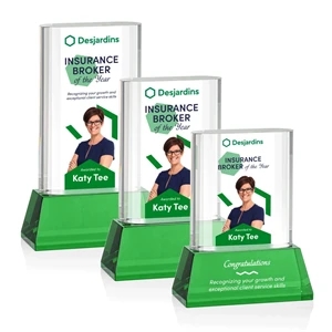 Merit VividPrint™ Award on Base - Green | https://www.bestnamebadges.com