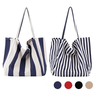 Large Striped Canvas Tote Bag
