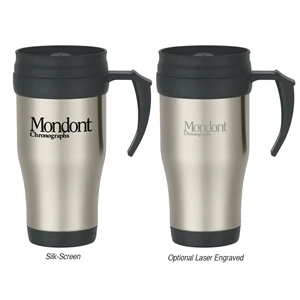 16 Oz. Stainless Steel Slide Action Travel Mug | https://www.bestnamebadges.com