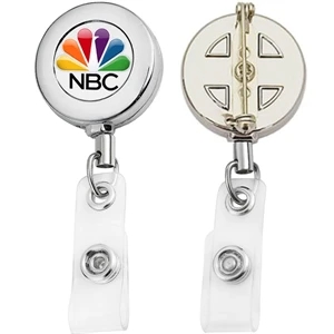Metal Retractable Round Badge Reel w/ Safety Pin backing | https://www.bestnamebadges.com