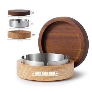 Wooden Ashtray With Lid For Smokers Stainless Steel Liner