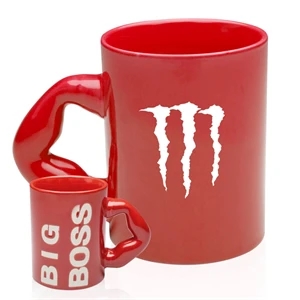 14 oz. Big Boss Embossed ceramic Mugs w/ Arm Shaped Handle | https://www.bestnamebadges.com