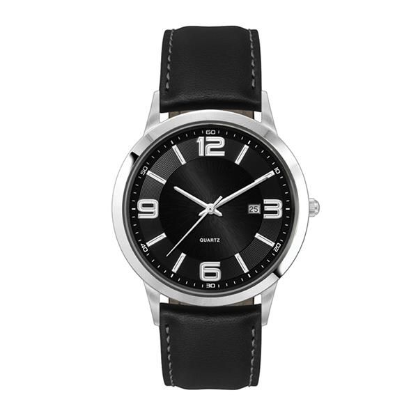 43MM STEEL SILVER CASE, 3 HAND MVMT, BLACK DIAL, DTE DISP...