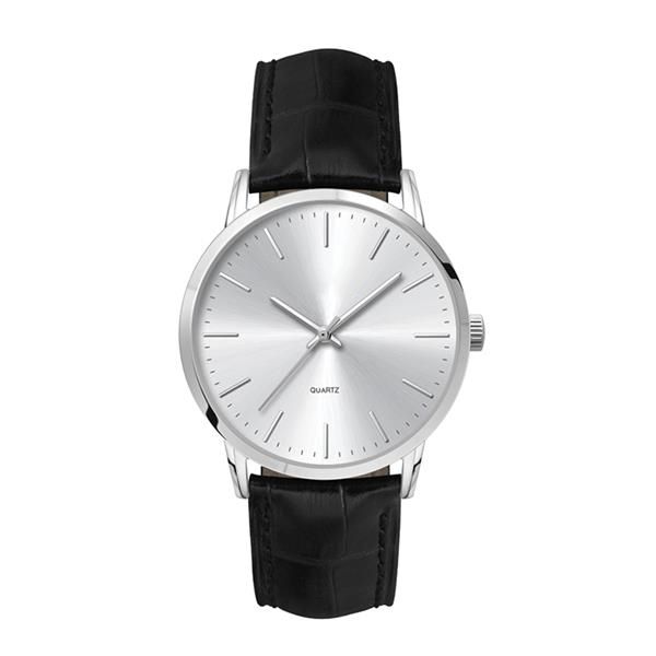 39.5MM METAL SILVER CASE, 3 HAND MVMT, SILVER DIAL, LEATH...