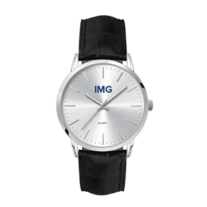 39.5MM METAL SILVER CASE, 3 HAND MVMT, SILVER DIAL, LEATH...