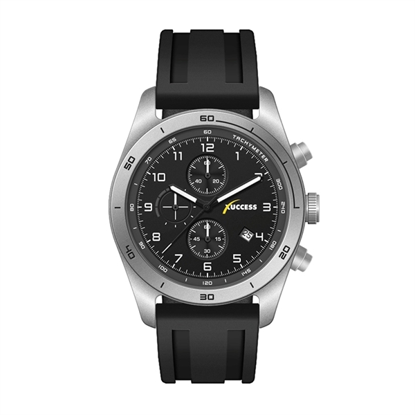 42MM STEEL MATTE SILVER CASE, CHRONOGRAPH MVMT, BLACK DIA...
