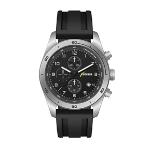 42MM STEEL MATTE SILVER CASE, CHRONOGRAPH MVMT, BLACK DIA...