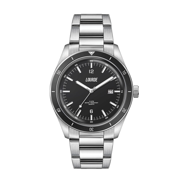 41MM STEEL SILVER CASE, 3 HAND MVMT, BLACK DIAL, DTE DISP...