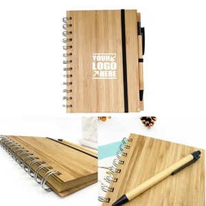 Eco-Friendly Natural Hard Bamboo Cover Notebook With A Pen | https://www.bestnamebadges.com