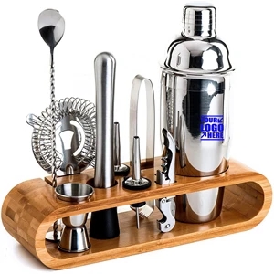 10-Piece Bar Tool Cocktail Shaker Set With Bamboo Stand