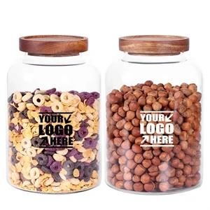 Thicken Glass Storage Jar Food Container With Wooden Lid