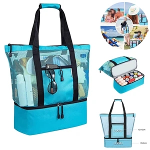 Mesh Beach Tote Bag With Detachable Insulated Cooler